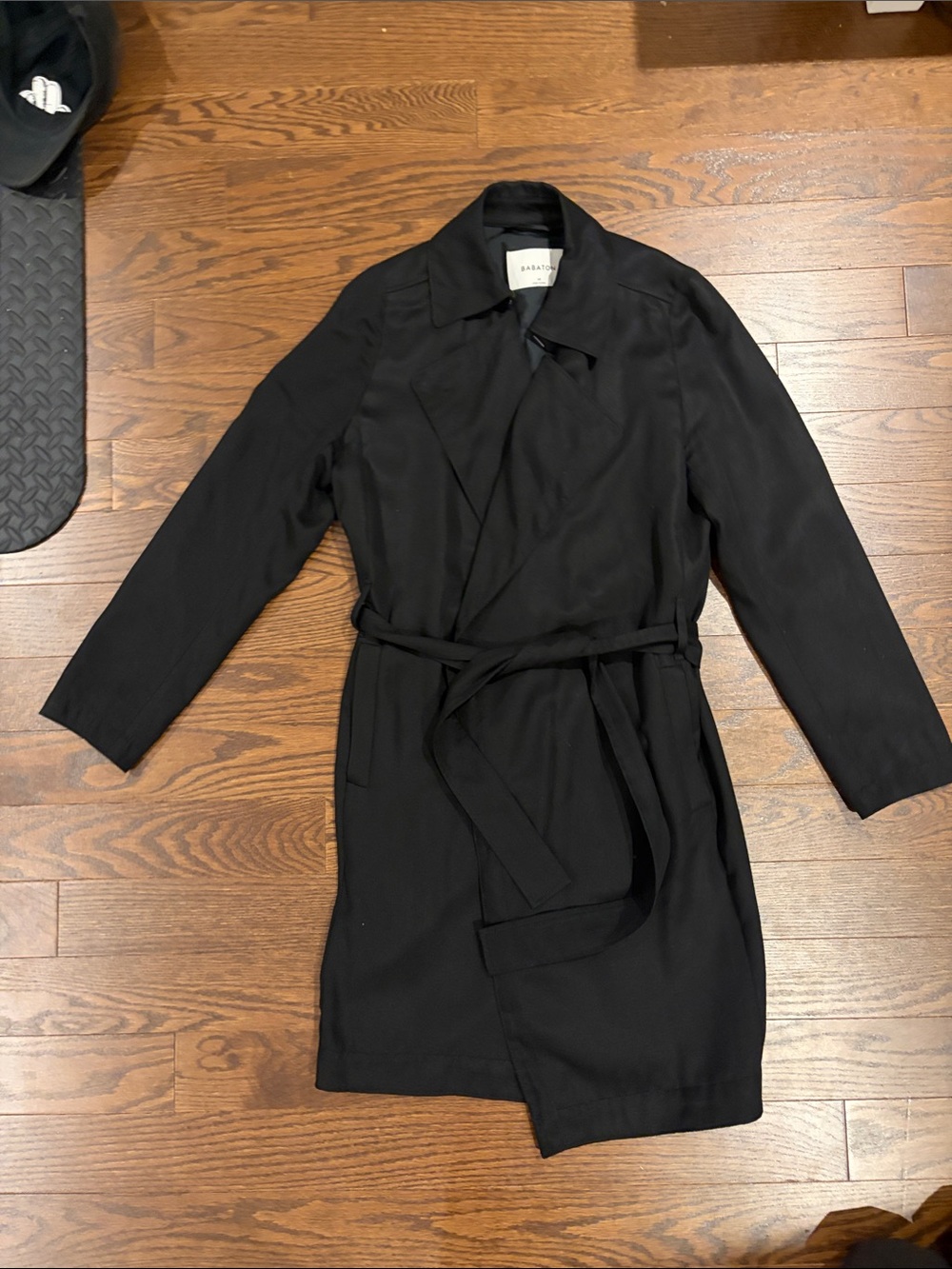 Babaton Black Wrap Trench Coat with Self-Tie Belt